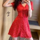 V-neck Short-sleeve Dotted Mini A-line Dress