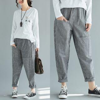 Elastic Waist Striped Pants As Shown In Figure - One Size