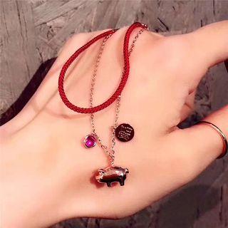 Pig Charm Layered Bracelet Silver - One Size