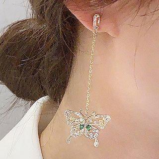 Alloy Rhinestone Butterfly Dangle Earring 1 Pair - 925 Silver - One Size