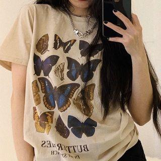 Oversized Butterfly Print T-shirt