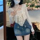 Lace Cropped Camisole Top / Light Jacket / Denim Mini Pencil Skirt / Set