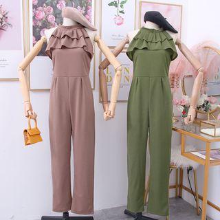 Ruffled Wide-leg Halter Jumper Pants