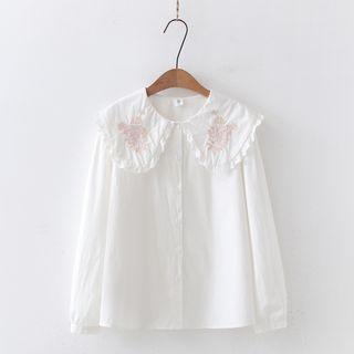 Long-sleeve Floral Embroidered Wide Collar Blouse