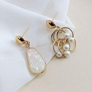 Asymmetrical Faux Pearl Shell Drop Earring