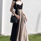 Mock Two-piece Spaghetti Strap Dress As Shown In Figure - One Size
