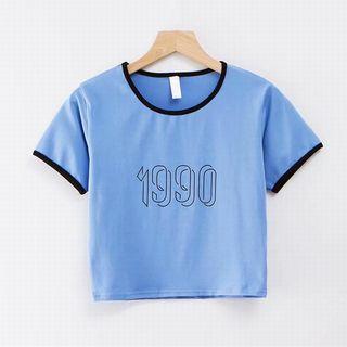 Short-sleeve Number Print Crop Top