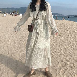 Bell-sleeve Dotted Maxi Chiffon Dress As Shown In Figure - One Size