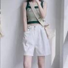Set: Contrast Trim Cropped Sleeveless Top + A-line Shorts