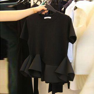 Short-sleeve Asymmetrical Ruffled Blouse