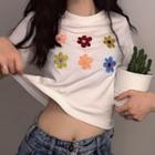 Flower-embroidered Crop T-shirt