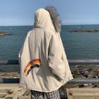 Furry Trim Hooded Rainbow Print Jacket