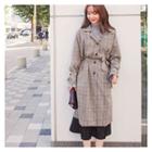 Single-breasted Plaid Trench Coat With Sash
