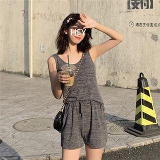 Set: U-neck Tank Top + Tie-waist Shorts
