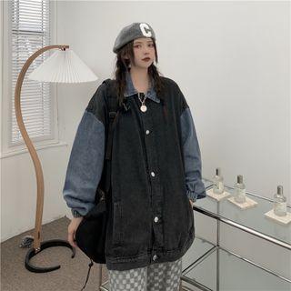 Color Block Button-up Denim Jacket