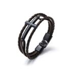 Simple Classic Black 316l Stainless Steel Cross Brown Leather Bracelet Black - One Size