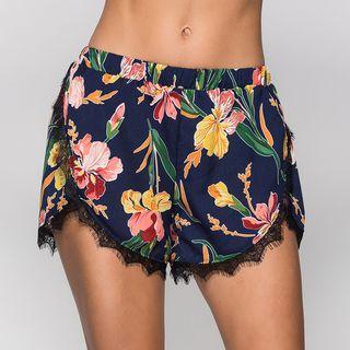Lace Trim Flower Print Shorts
