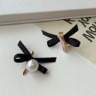 Set Of 2: Ribbon Faux Pearl Hair Clip 1 Pair - Black & White - One Size