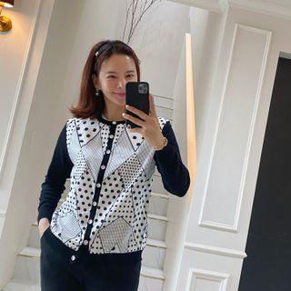 Round-neck Dotted-pattern Cardigan