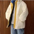 Contrast Trim Stand Collar Padded Jacket Off-white - One Size
