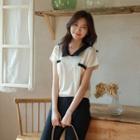 Contrast-collar Drop-shoulder Knit Top