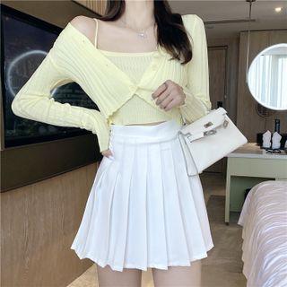 Camisole Top / Cropped Cardigan / Pleated Mini A-line Skirt / Set