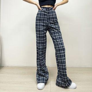 Slit-hem Plaid Wide Leg Pants