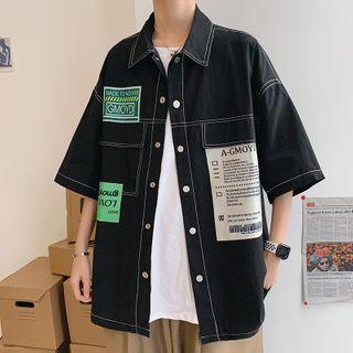 Short-sleeve Lettering Shirt Jacket