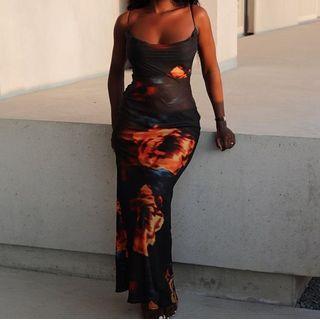 Spaghetti Strap Floral Maxi Mermaid Dress