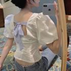Puff-sleeve Tie Back Blouse