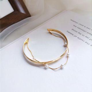 Faux Pearl Layered Bracelet 1 Pc - Gold - One Size
