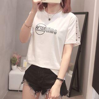 Dotted Mesh Panel Lettering T-shirt