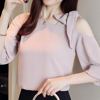 Cold-shoulder Elbow-sleeve Blouse