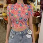 Printed Cropped Short-sleeve T-shirt As Shown In Figure - One Size