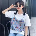 Short-sleeve Mock Two-piece Sequined T-shirt