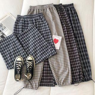 Check High-waist Jogger Pants