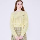 Tie-waist Cropped Pointelle-knit Top Yellow - One Size