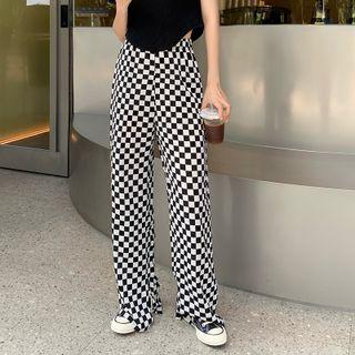 Checkered Wide Leg Pants Check - Black & White - One Size