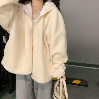 Long-sleeve Plain Fleece Hooded Jacket