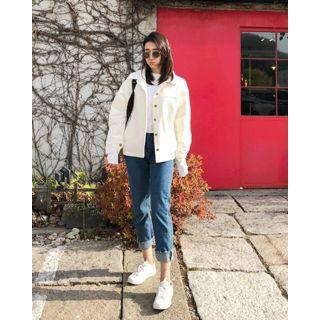 Snap-button Corduroy Trucker Jacket Cream - One Size