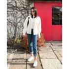 Snap-button Corduroy Trucker Jacket Cream - One Size