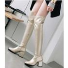 Patent Block Heel Over-the-knee Boots