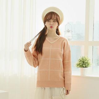 V-neck Graph-check Sweater