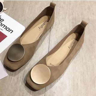 Square-toe Round Buckled Flats