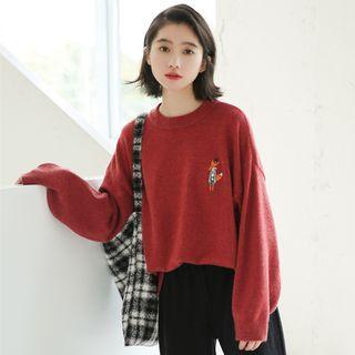 Cartoon Embroidered Long Sleeve Sweater