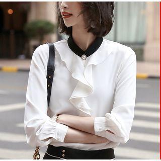 Ruffle Blouse / High-waist A-line Skirt / Cropped Dress Pants / Set