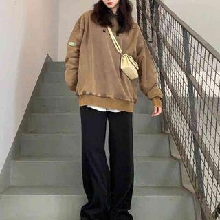 Plain Sweatshirt / Wide-leg Pants / T-shirt / Set