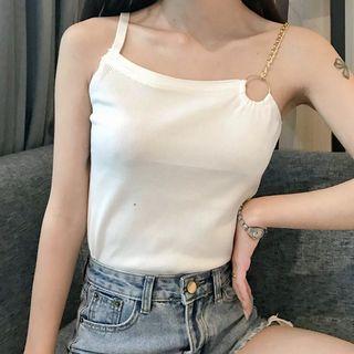 Asymmetric Chain Cropped Knit Camisole Top
