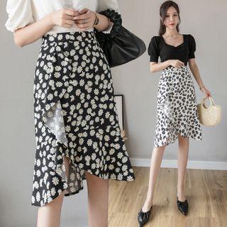Ruffled Hem Print A-line Skirt