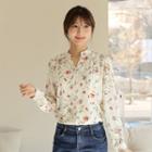 Open-placket Floral Print Blouse Cream - One Size